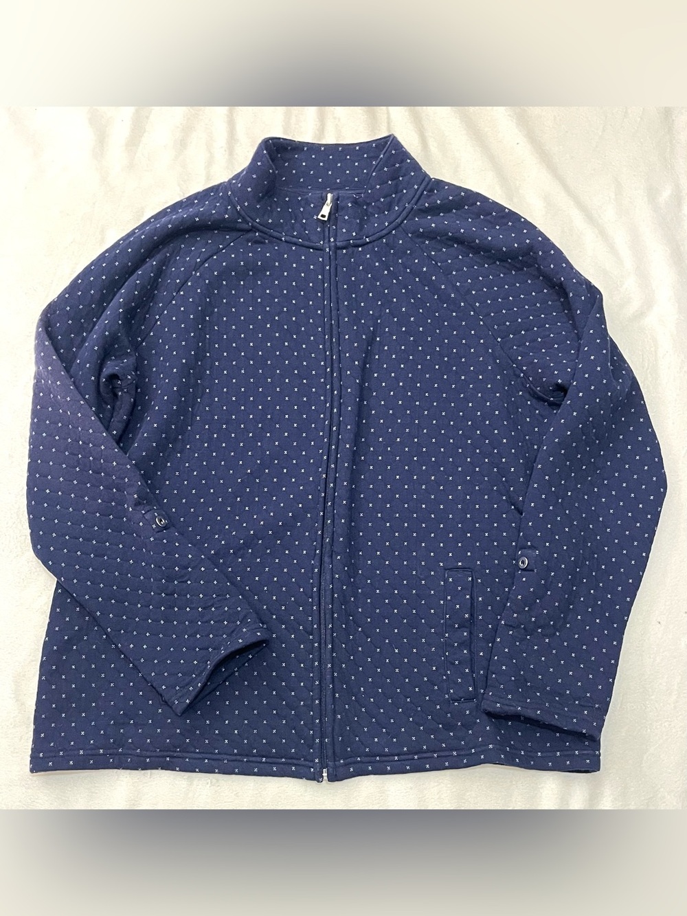 Croft & Barrow Navy Blue Quilted Dot Pattern Zip-Up Adjustable Sleeve Jacket - Picture 14 of 16